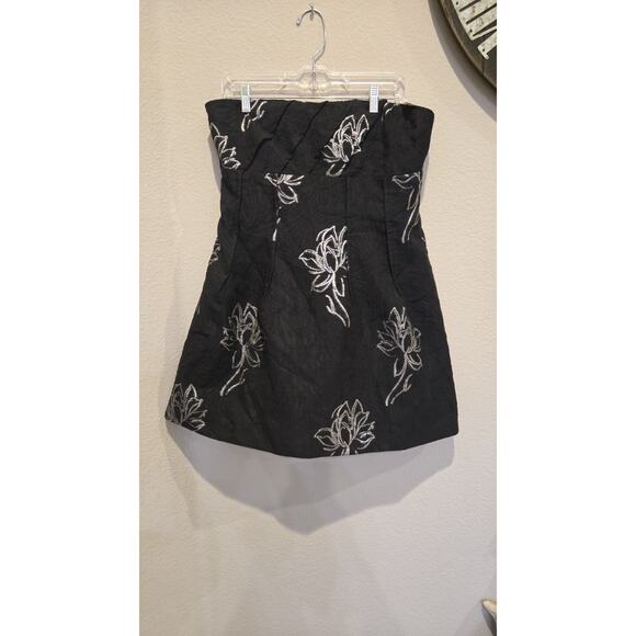 ML Monique Lhuillier Women's Strapless Naomi Jacquard Floral Minidress Black 10 - Picture 2 of 12